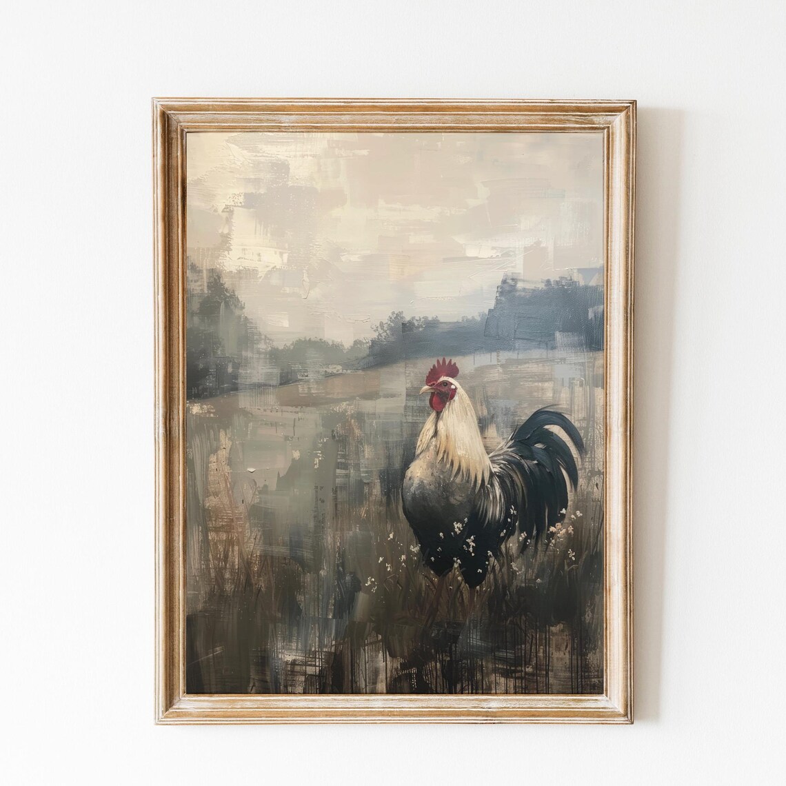 Vintage Rooster Painting, Rustic Kitchen Wall Art