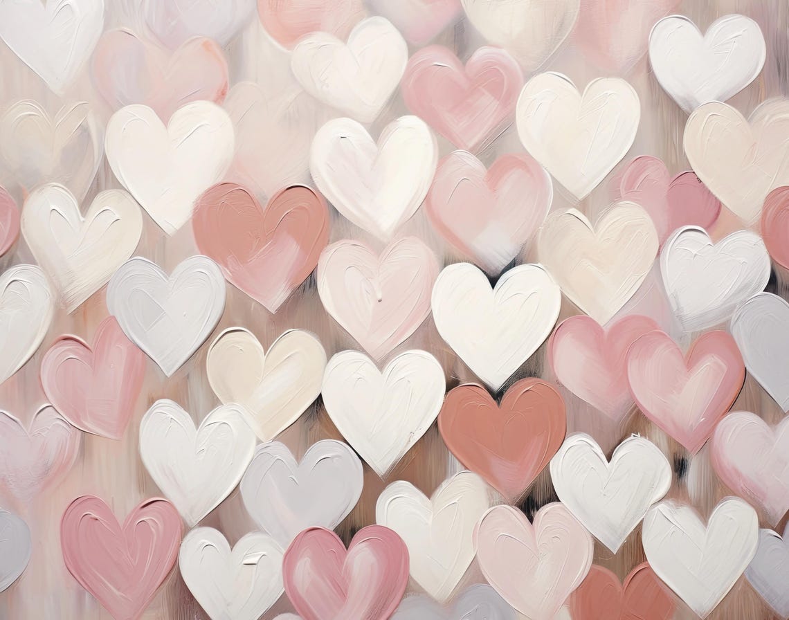 Blush Pink White Hearts Textured Romantic Valentines Wall Print - Image 6