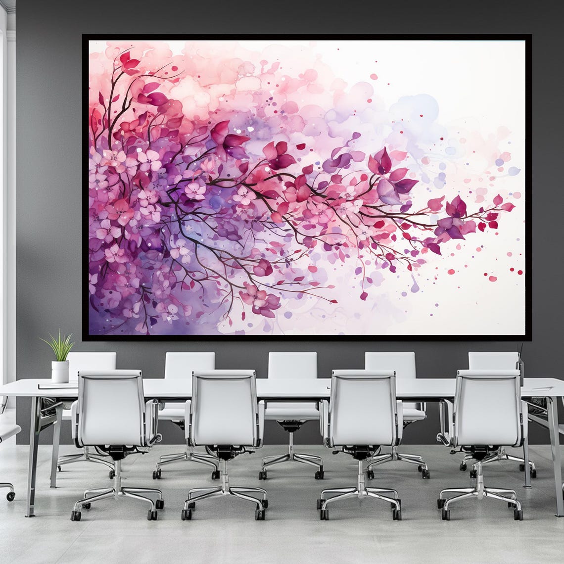 Blush Pink Blossom Branches Watercolor Serene Spring Wall Art - Image 3