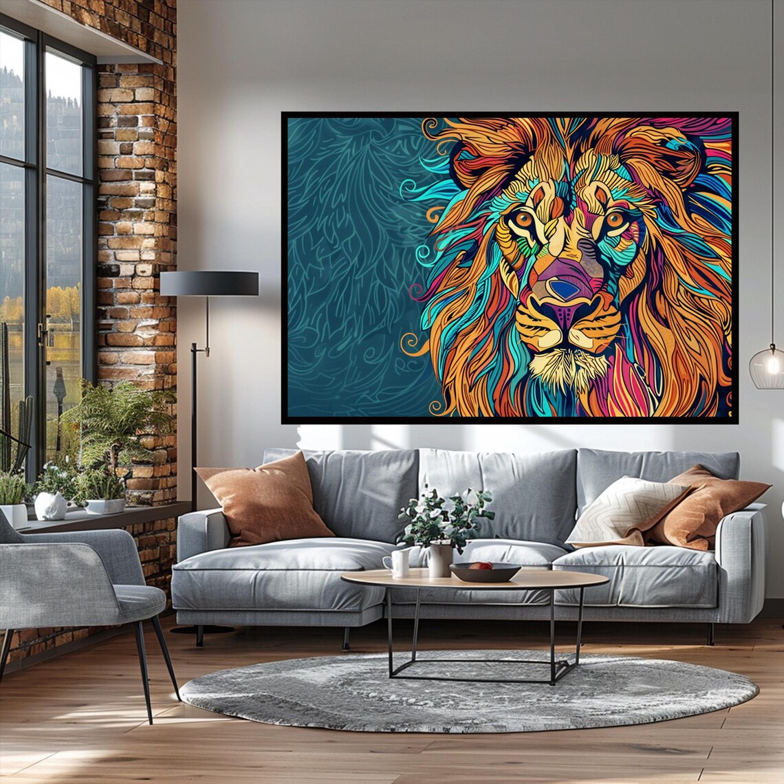 Colorful Pop Art Lion Face Teal Orange Abstract Animal Poster - Image 2