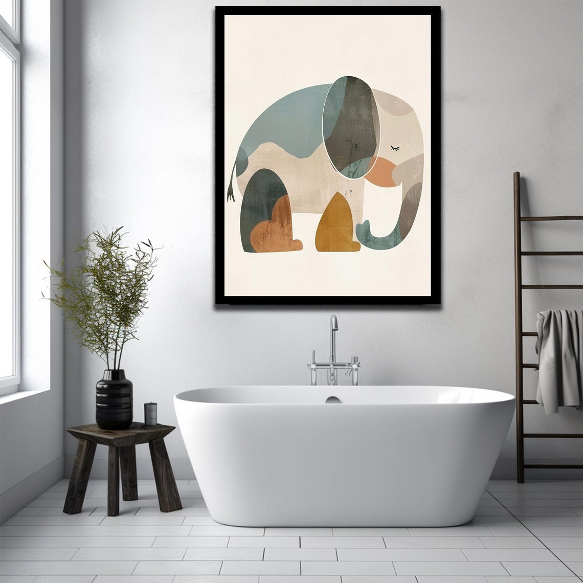 Abstract Cute Elephant Boho Nursery Wall Art in Warm Earth Tones - Image 2