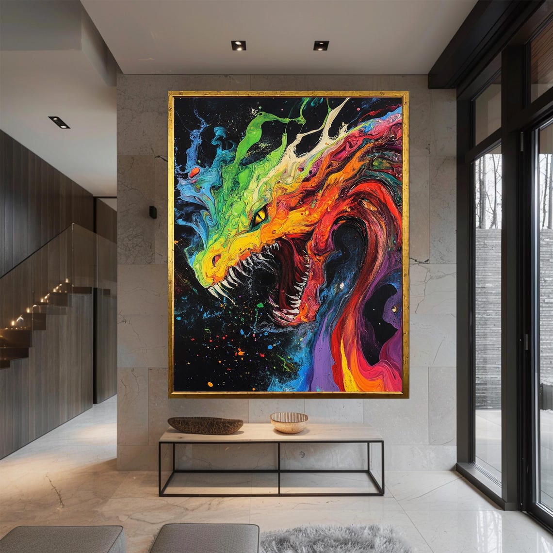 Rainbow Dragon Open Jaws Paint Splash Fierce Fantasy Abstract Poster - Image 2