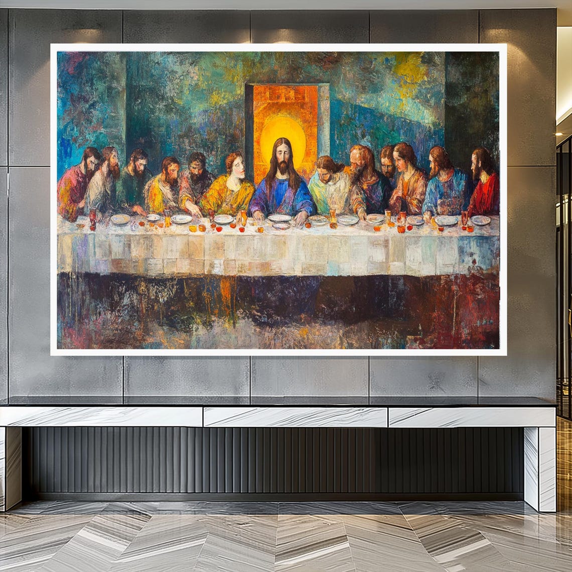 Last Supper Abstract Impressionist Religious Painting Poster - Image 2