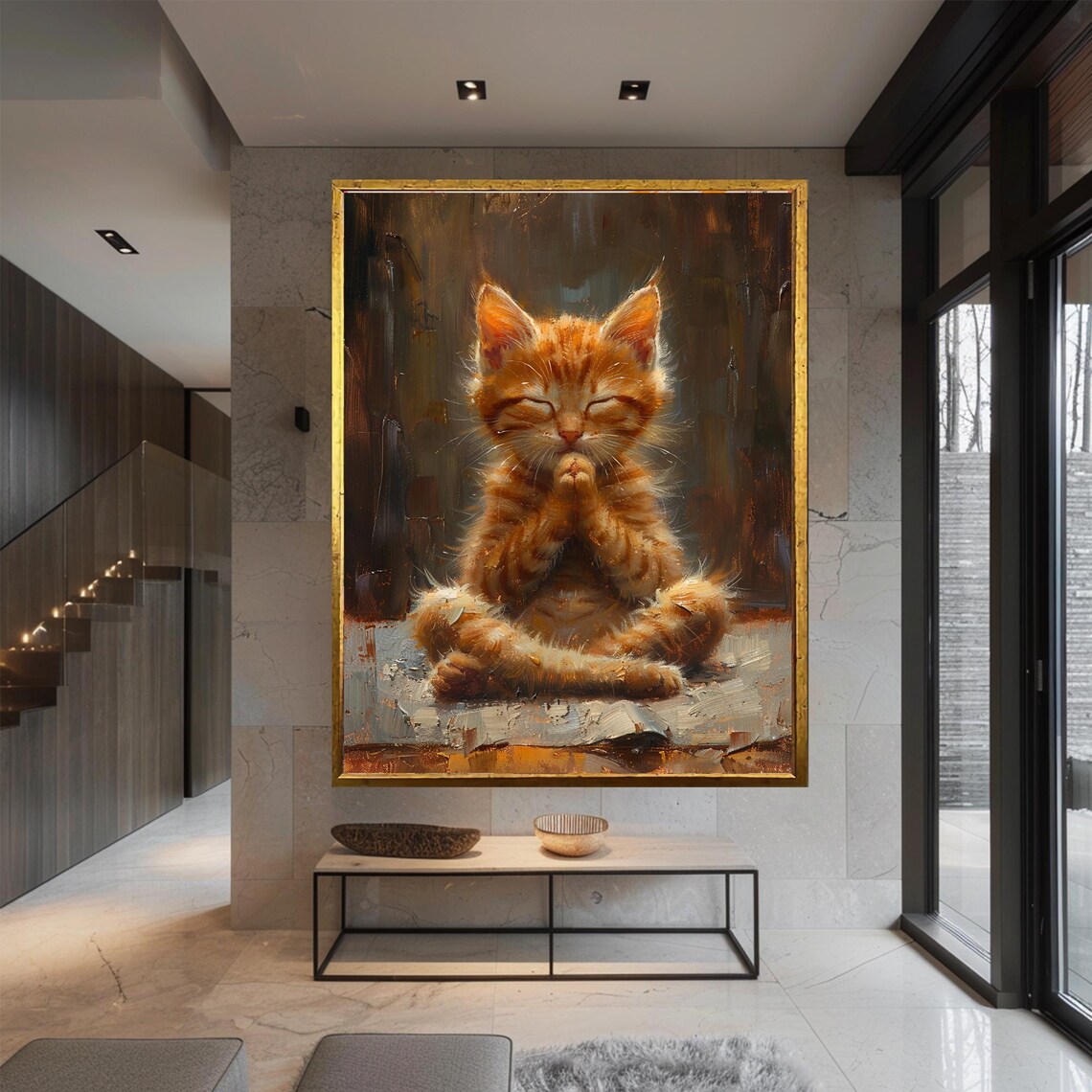 Meditating Ginger Kitten With Paws In Prayer Funny Cute Cat Portrait Poster - Image 3