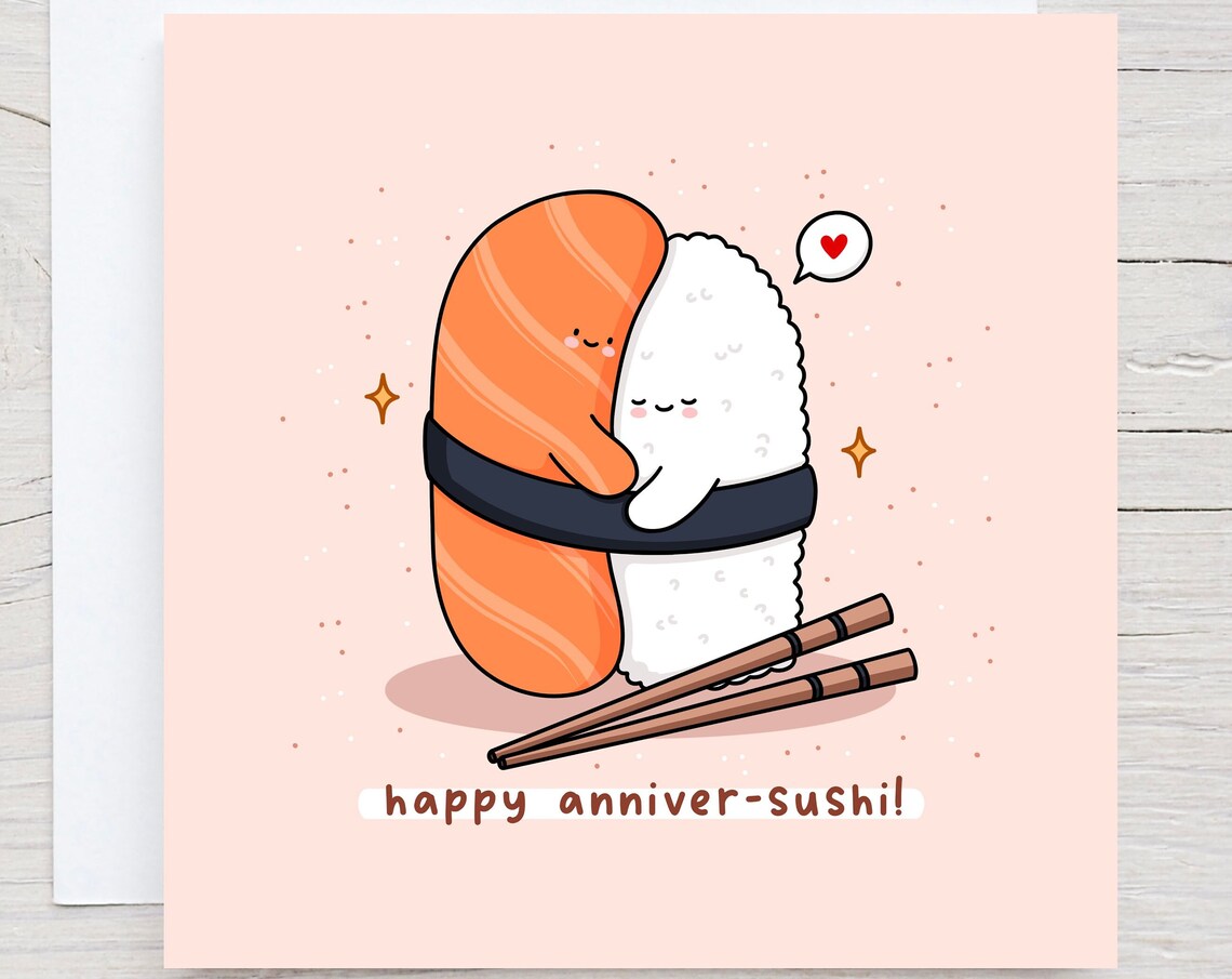 Happy Anniver-sushi Cute Salmon Sushi Couple Pun Card Poster