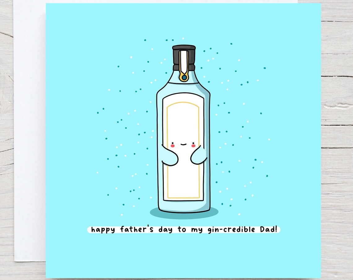 Kawaii Gin Bottle Happy Fathers Day Gin-Credible Dad Pun Wall Art