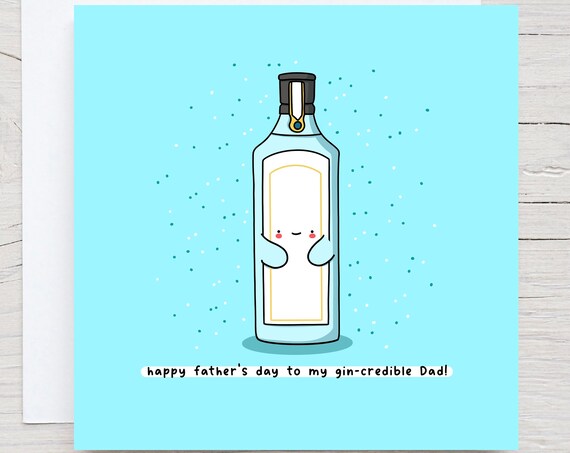 Kawaii Gin Bottle Happy Fathers Day Gin-Credible Dad Pun Wall Art