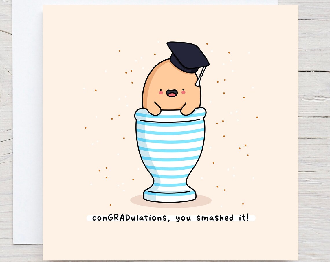 Smashed It Funny Graduation Card Kawaii Graduation Card Graduation Pun Card Egg Pun