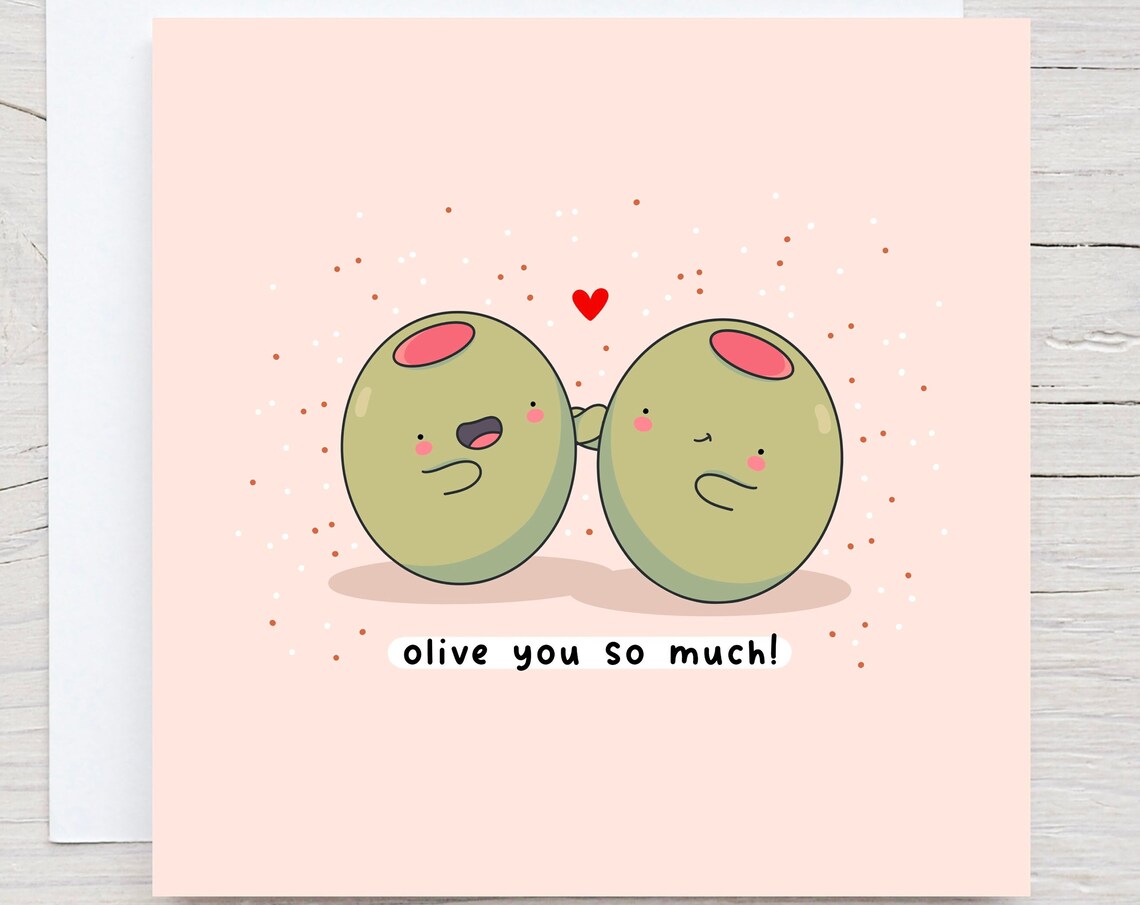 Cute Green Olive Pair Olive You So Much Love Card Kawaii Print