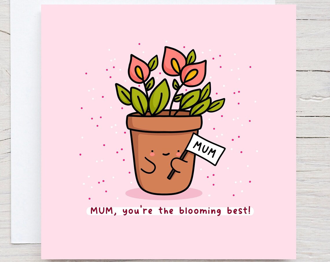 Kawaii Mum Gardening Pun Card, Flower Pots Art Print