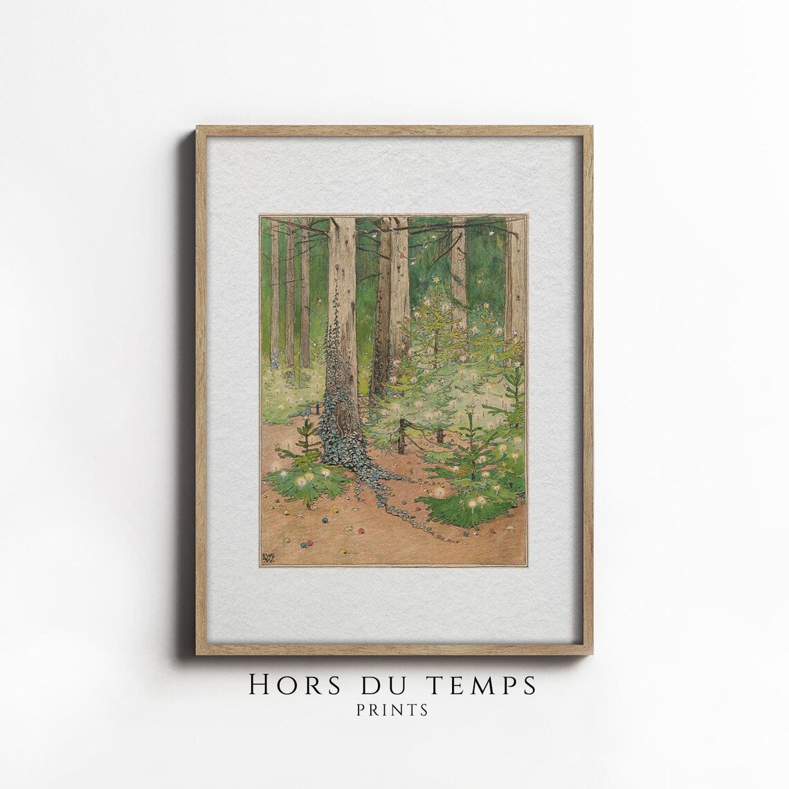 Christmas Forest Young Pines Starlit Art Nouveau Holiday Art Poster