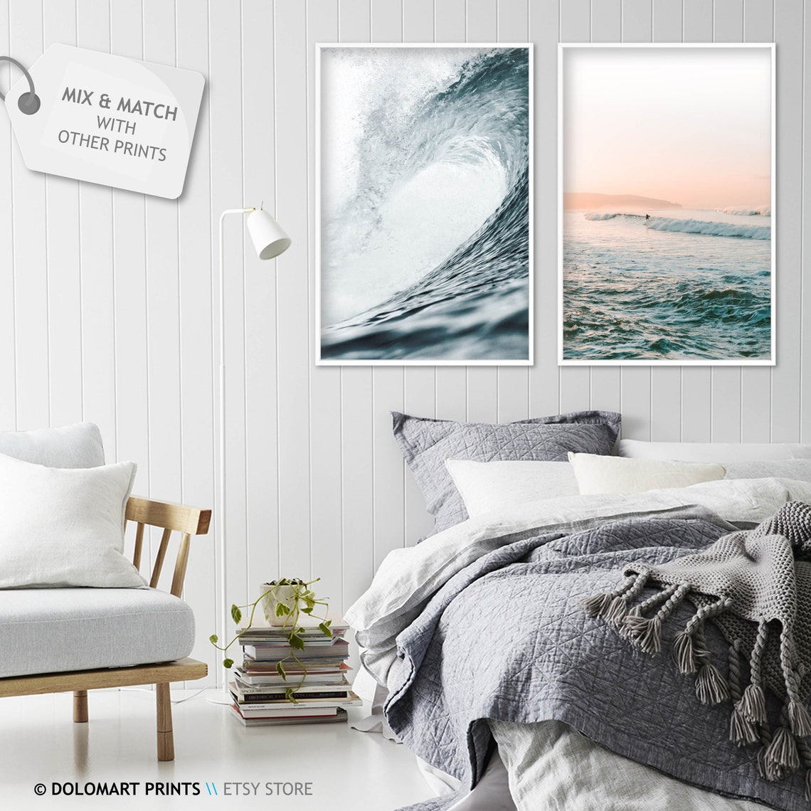 Surfer Riding Ocean Wave At Sunrise Pastel Beach Surf Scene Poster - Image 2
