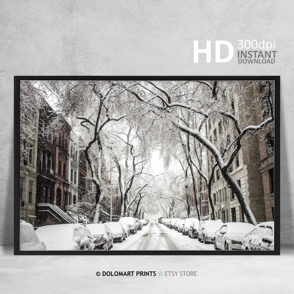 New York Upper East Side Under Snow Christmas Art Print - Image 4