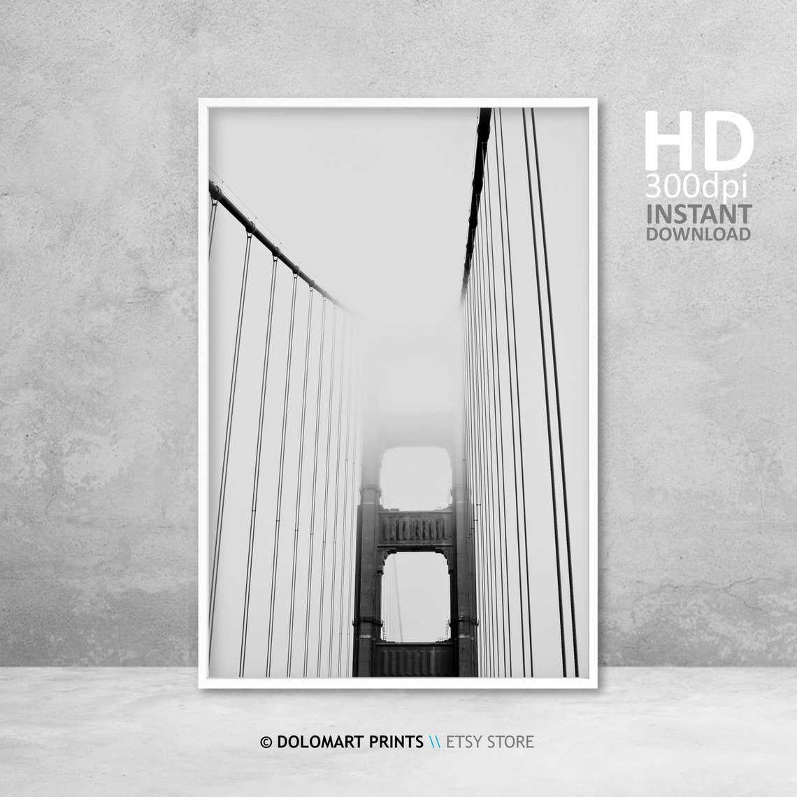 Golden Gate Bridge in Fog Black and White San Francisco Poster