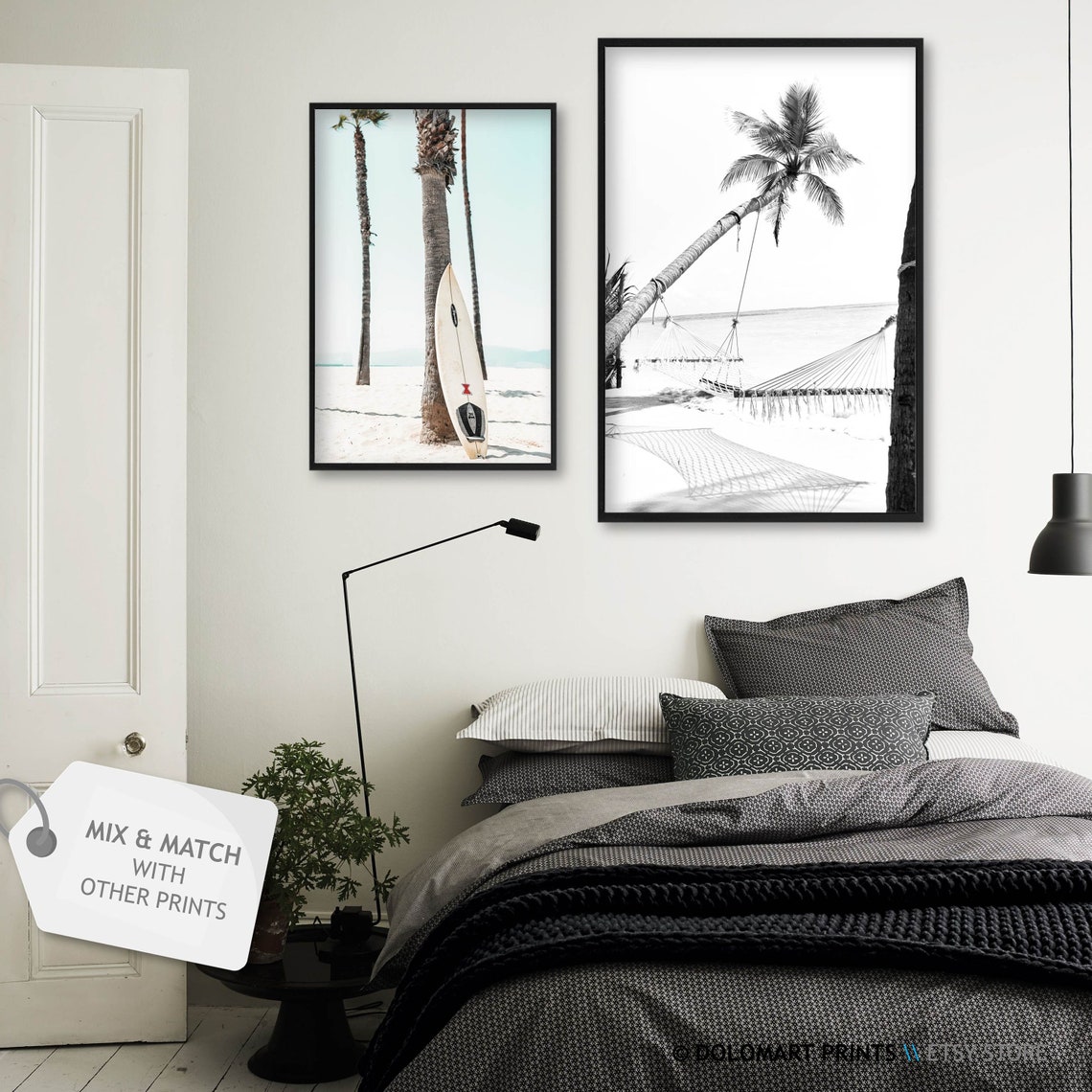 Beach Hammock Between Palm Trees Black and White Tropical Poster - Image 2