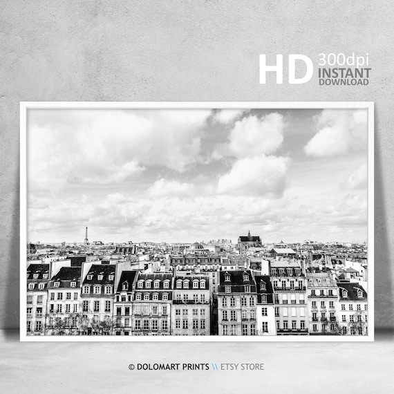 Paris Black and White Skyline Travel Poster, France