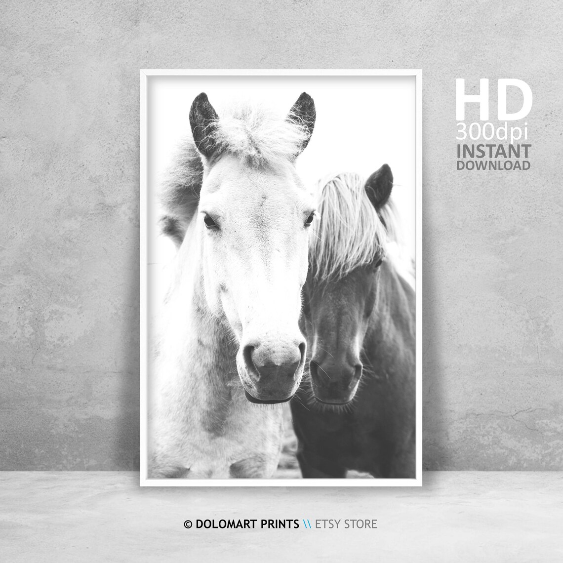 Horses Black and White Print, Scandinavian Art Print