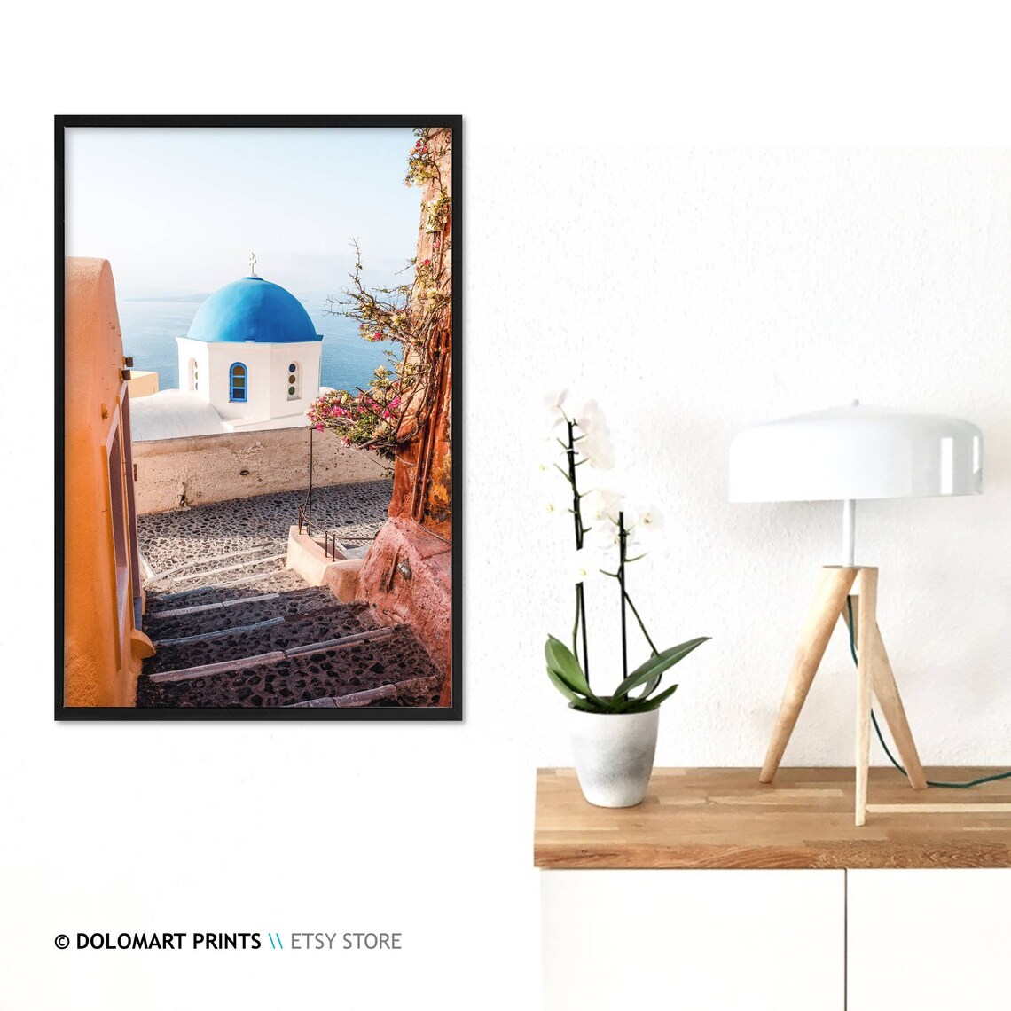 Santorini Blue Dome Church Sea View Greek Island Photography Poster - Image 3