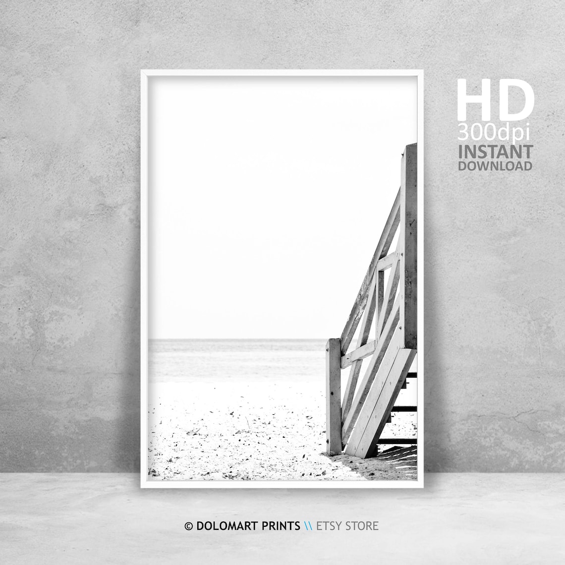 Black and White Beach Print, Tropical Coastal Poster