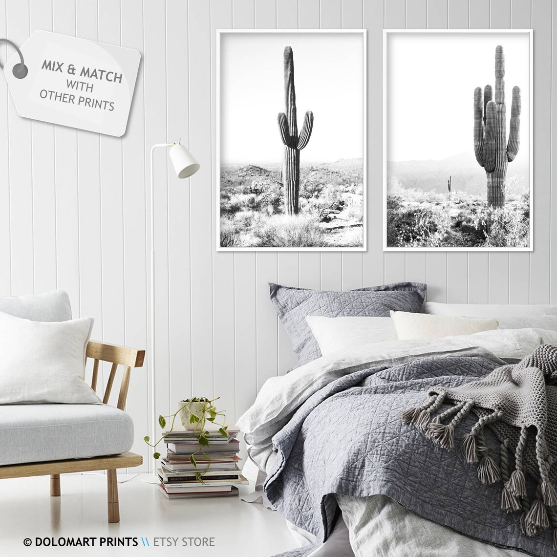 Cactus Print, Southwestern Black and White Art Print - Image 2