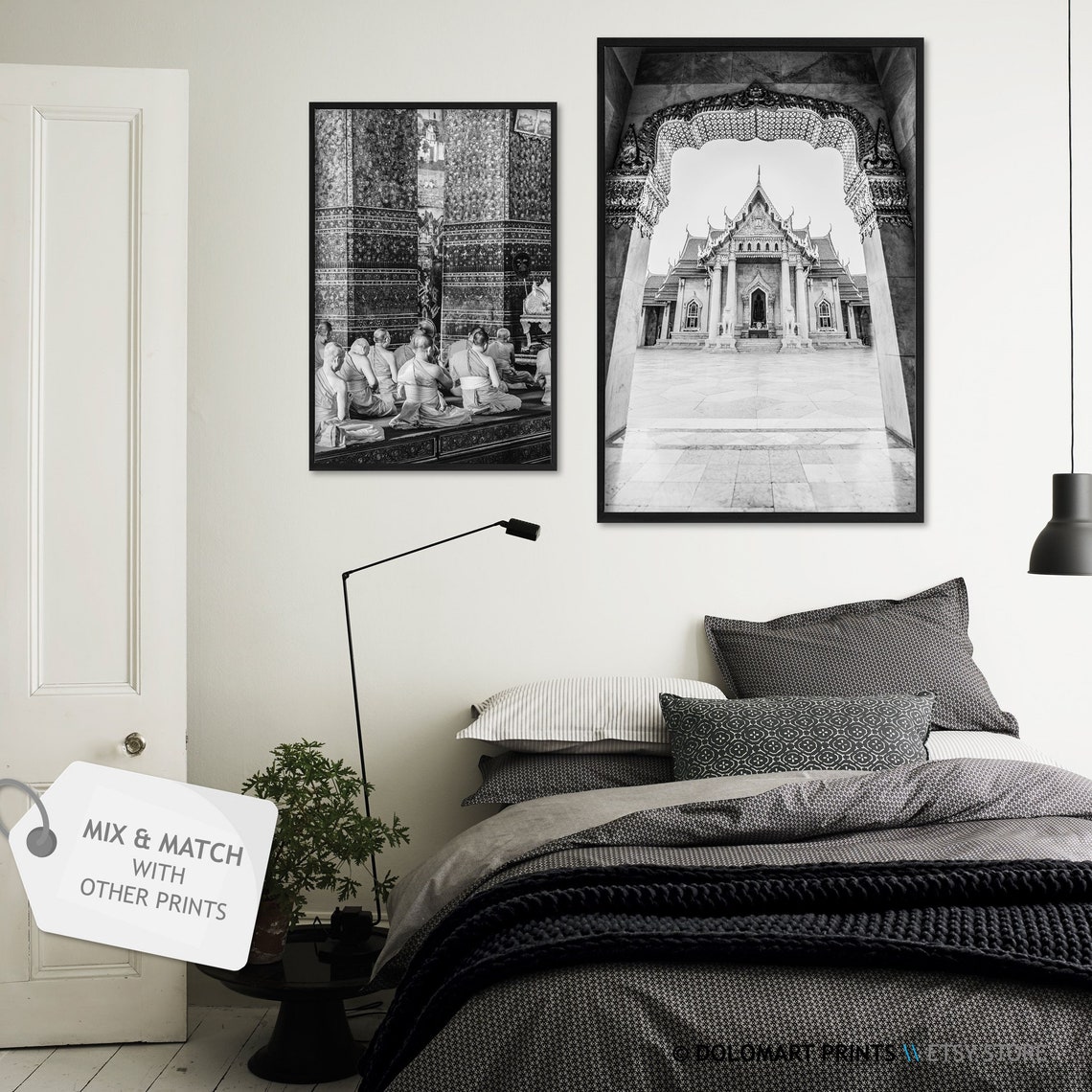 Thai Buddhist Temple Through Ornate Archway Black And White Poster - Image 2
