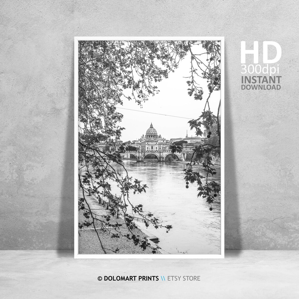 Rome Architecture Travel Poster, Black-And-White View