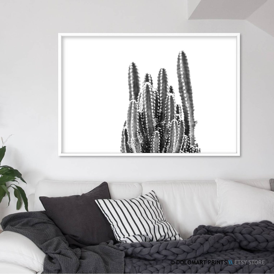 Black And White Cactus Cluster On White Background Desert Plant Poster - Image 2