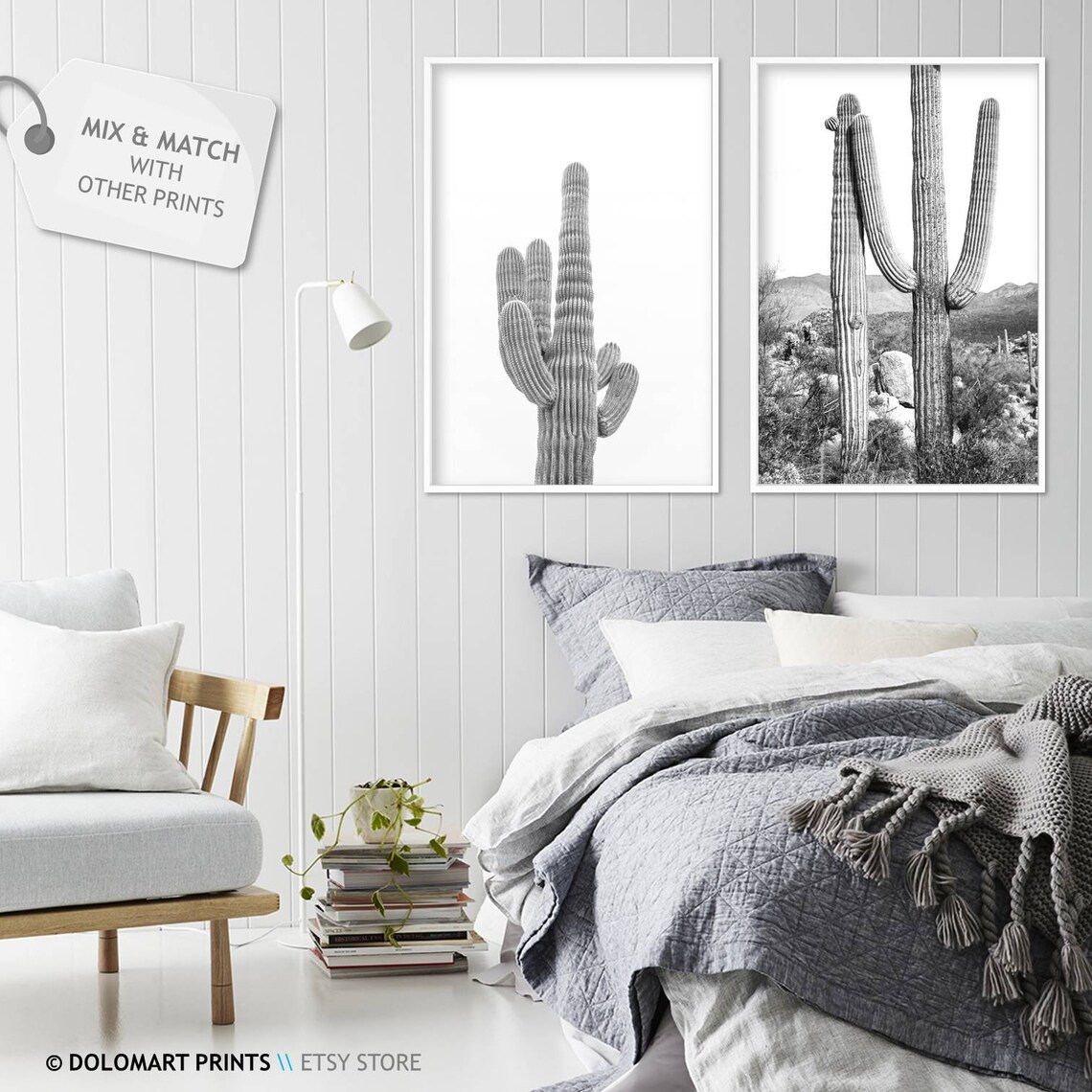 Cactus Print Black and White Farmhouse Art Print - Image 2