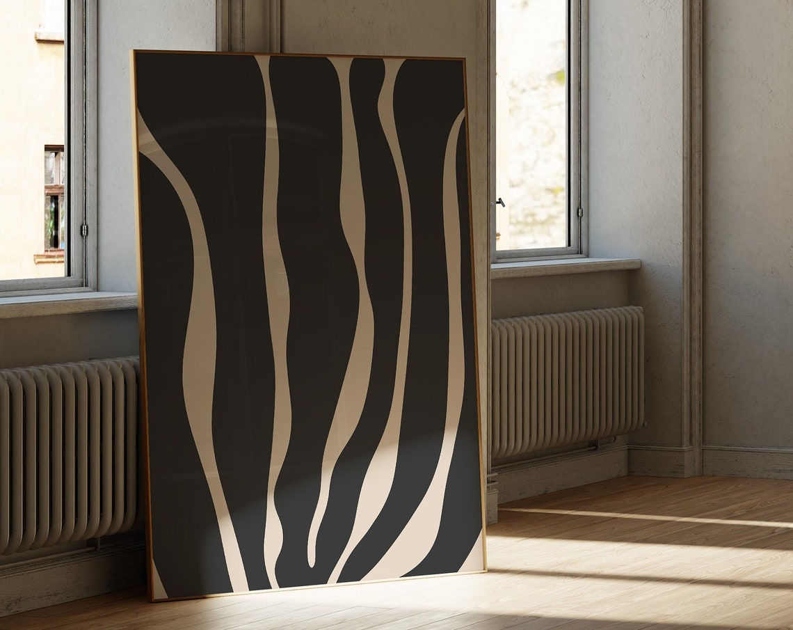 Black and Cream Wavy Zebra Stripes Bold Abstract Organic Art Poster