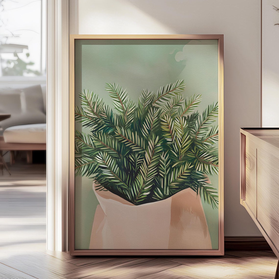 Retro Christmas Pine Branches Paper Bag Botanical Wall Poster