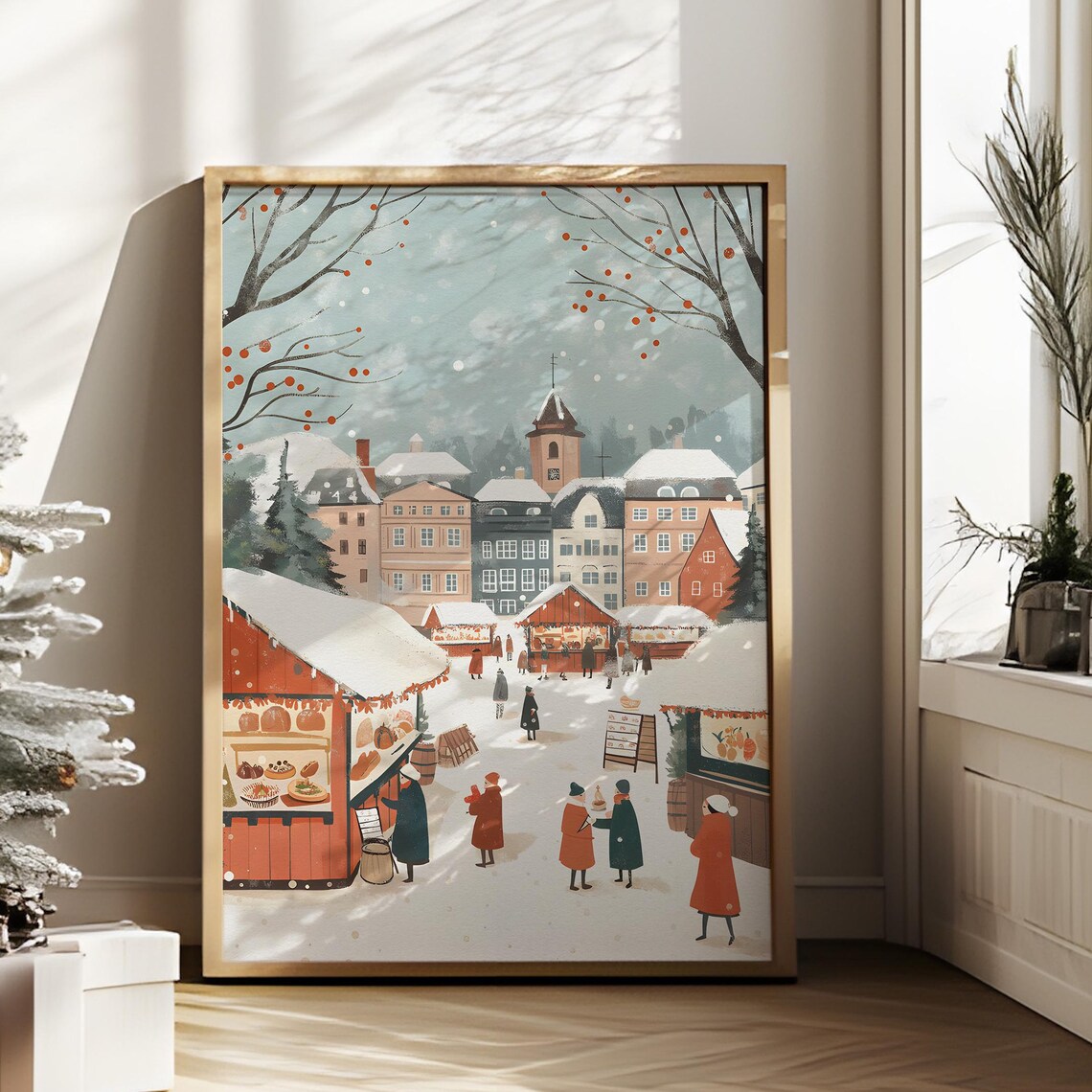 Festive Retro Christmas Market Art Print