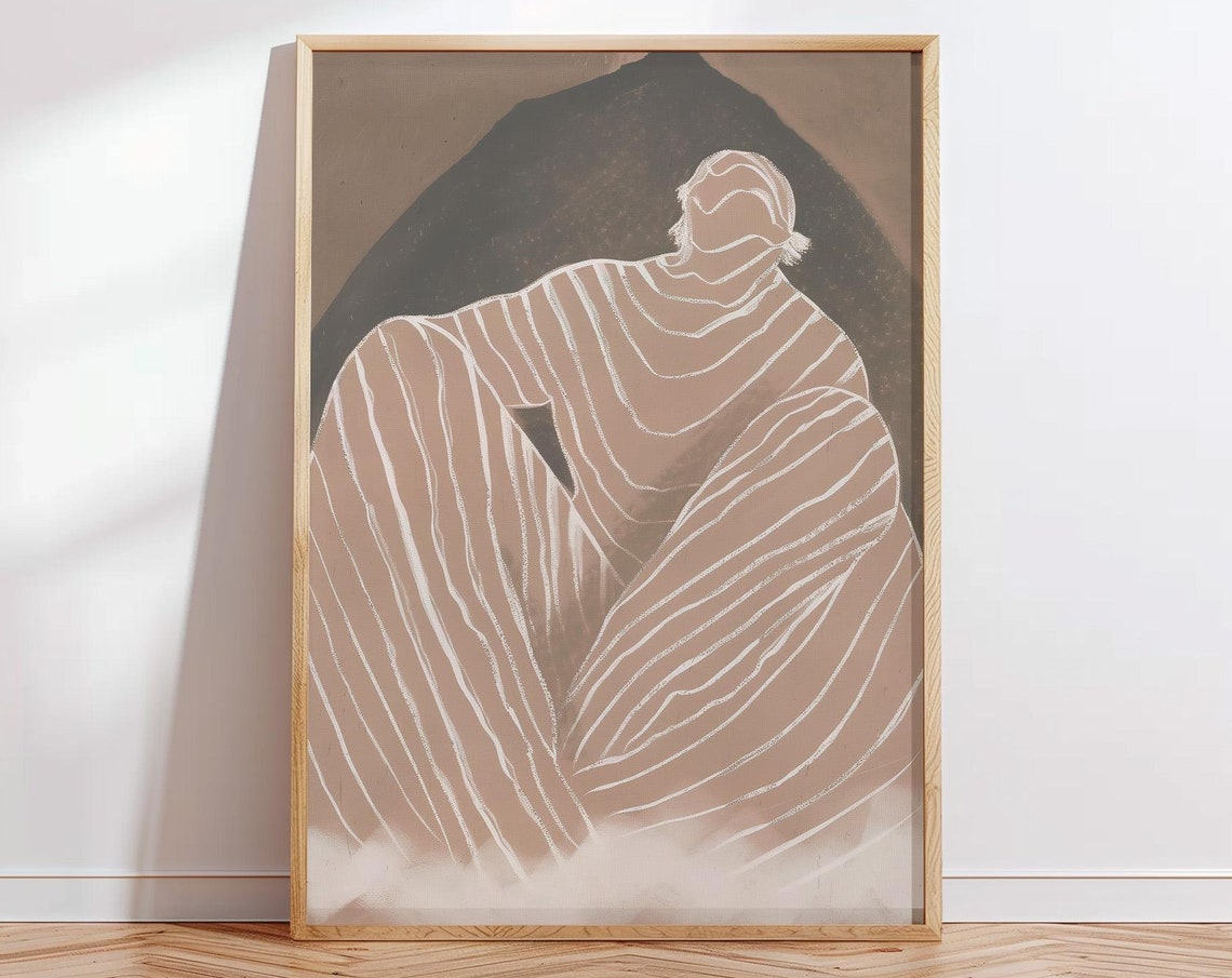 Boho Abstract Draped Figure Beige Brown Earthy Modern Wall Art