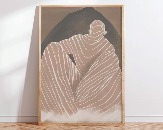 Boho Abstract Draped Figure Beige Brown Earthy Modern Wall Art