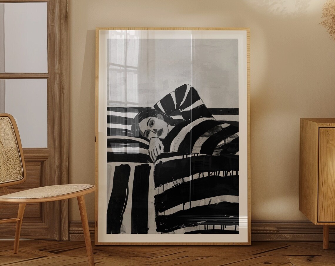 Contemporary Black And White Striped Art Print - Image 4