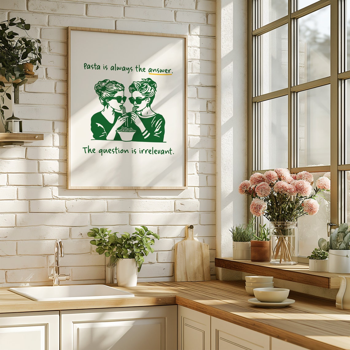 Pasta Is Always The Answer Funny Green Pasta Lover Quote Poster - Image 3