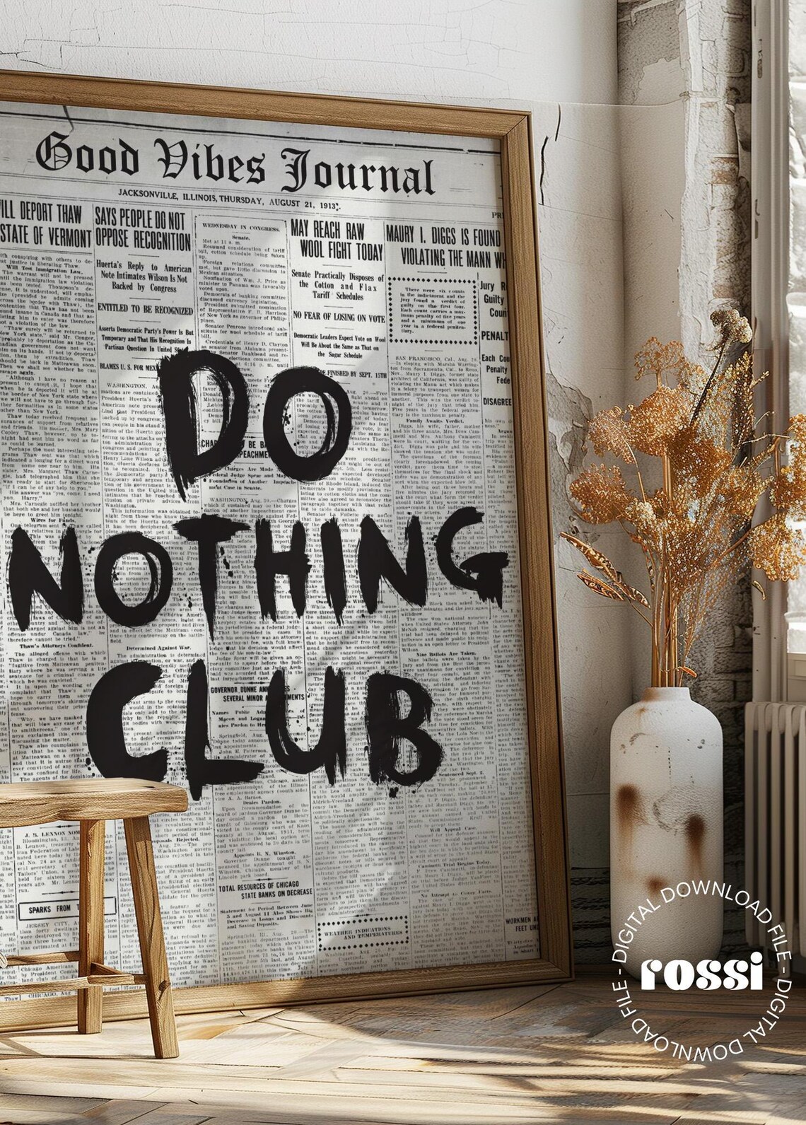 Do Nothing Club Bold Grunge Brush Vintage Newspaper Style Poster - Image 2