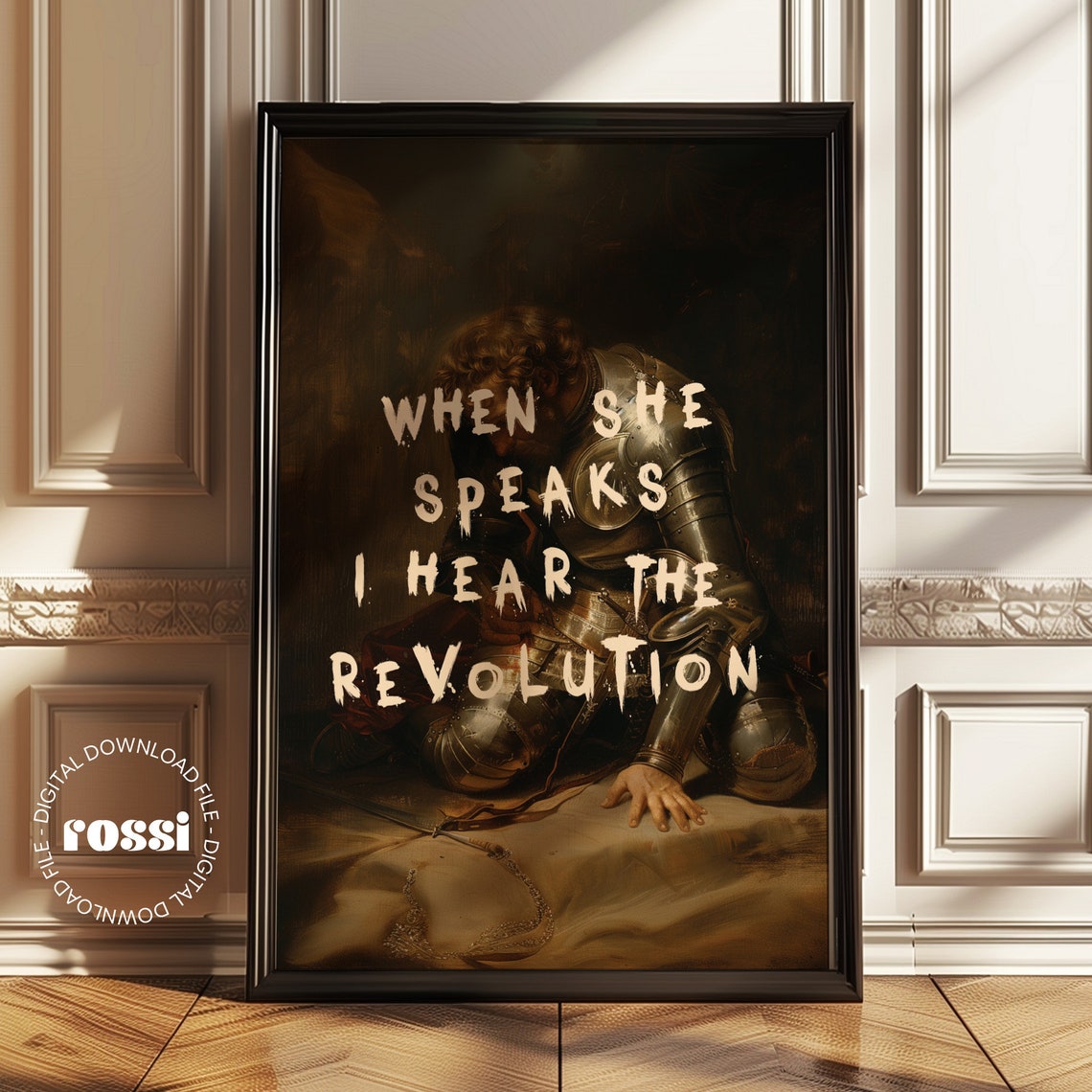 When She Speaks I Hear The Revolution Armored Knight Dark Art Poster