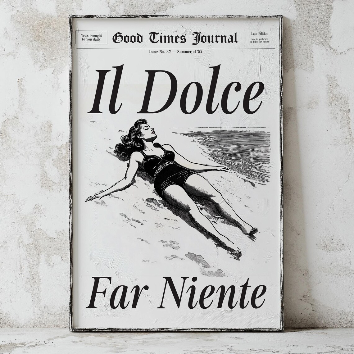 Il Dolce Far Niente Vintage Beach Swimsuit Pinup Newspaper Style Poster - Image 2