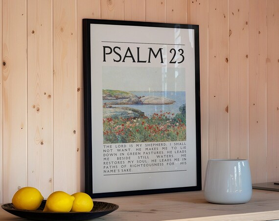 Psalm 23 The Lord Is My Shepherd Serene Coastal Landscape Poster
