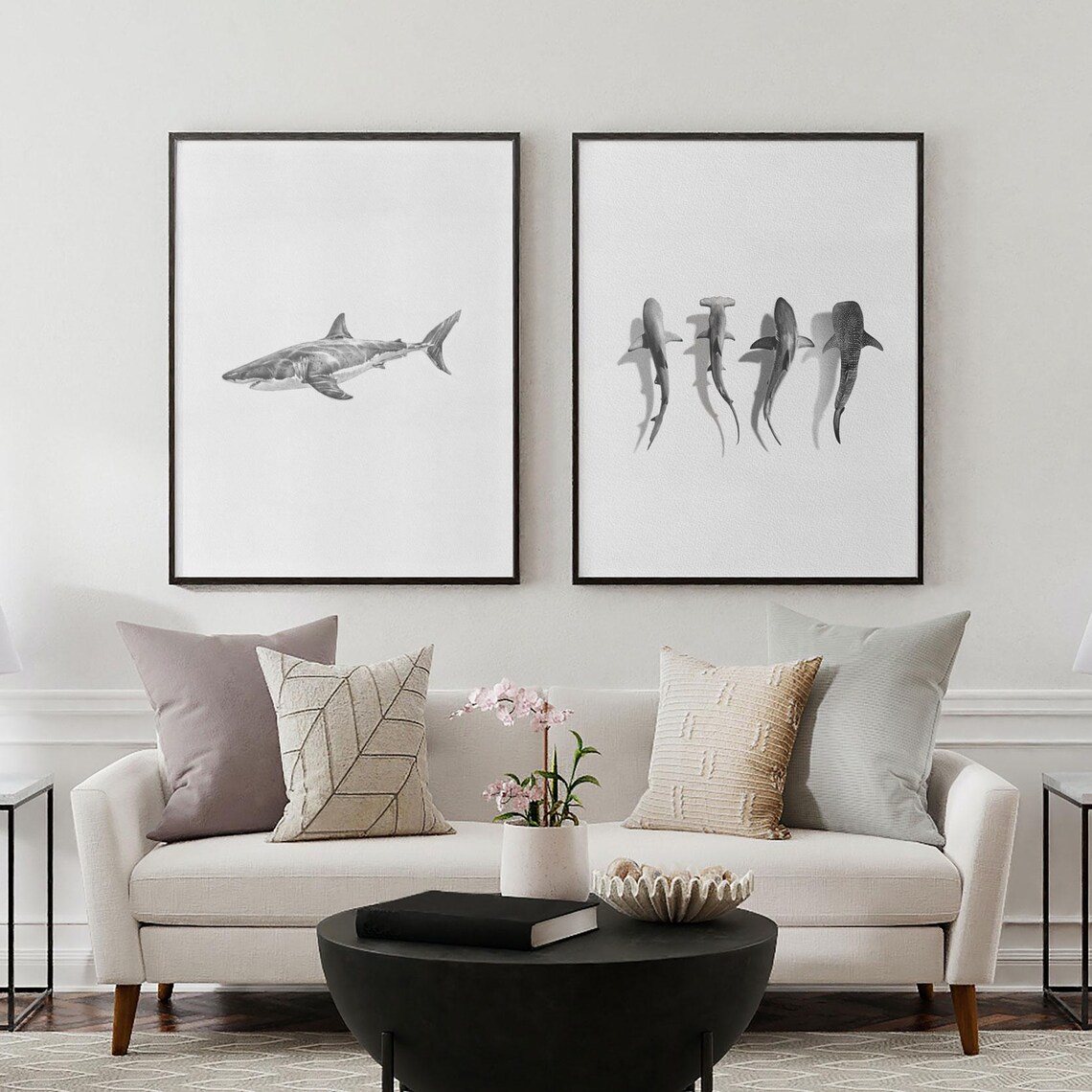 Shark Poster Bundle, Minimalist Paper Texture - Image 6