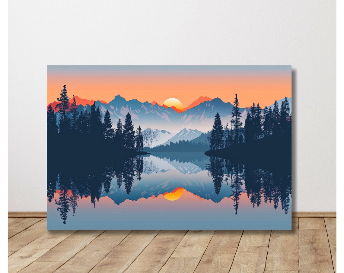 Mountain Sunset Over A Still Lake Reflection Landscape Poster
