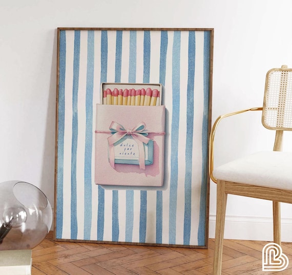 Dolce Far Niente Pink Matchbox Blue Striped Trendy Bar Cart Poster