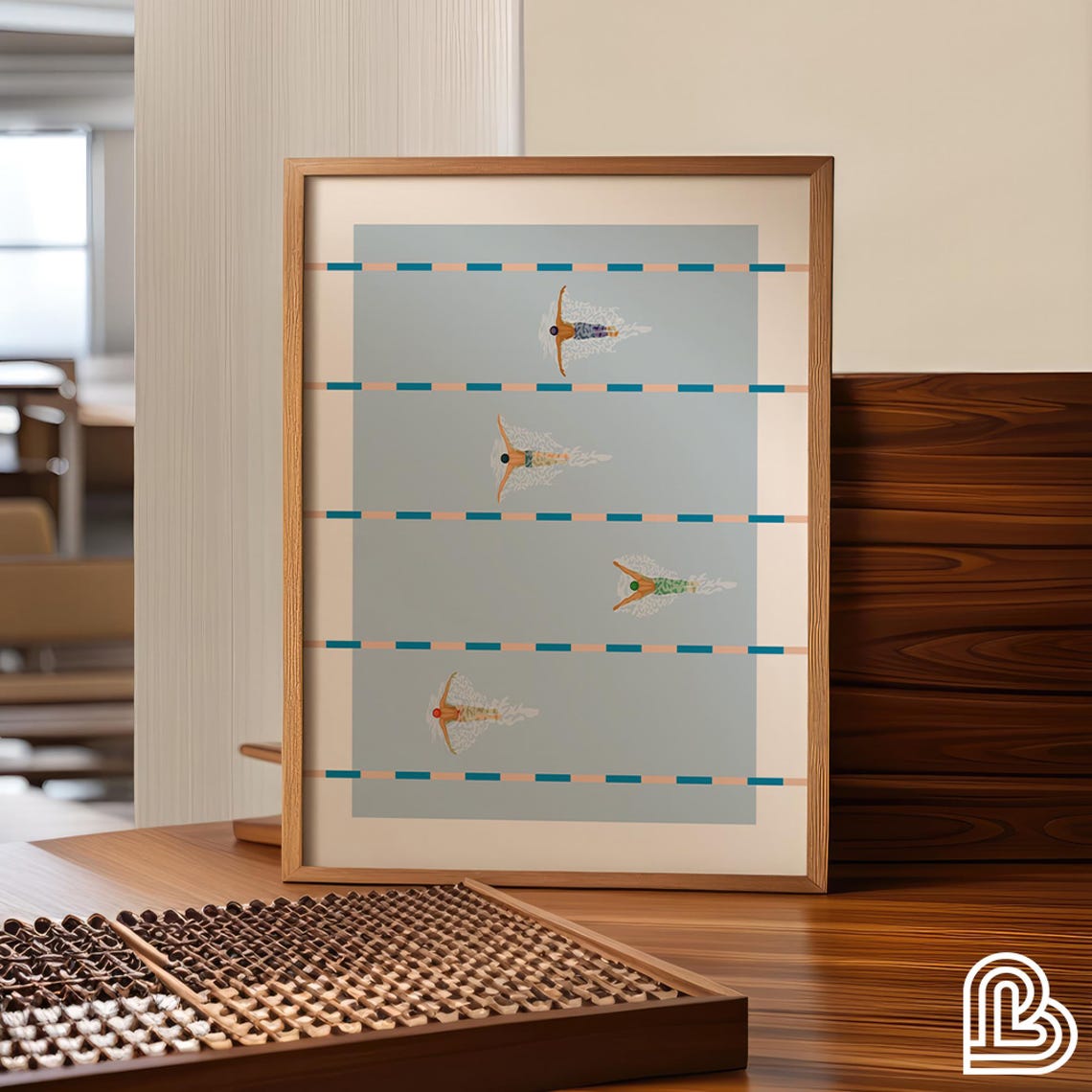 Swimmers Aerial Pool Lanes Wall Art Modern Swimming Retro Decor