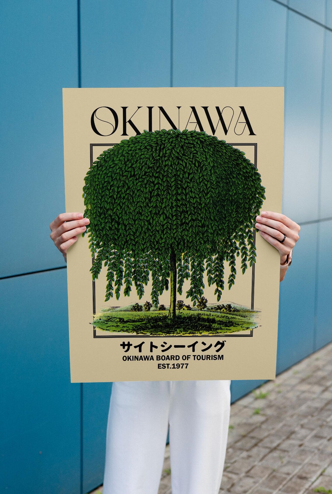 Okinawa Japan Willow Tree Retro Board of Tourism Vintage Travel Poster