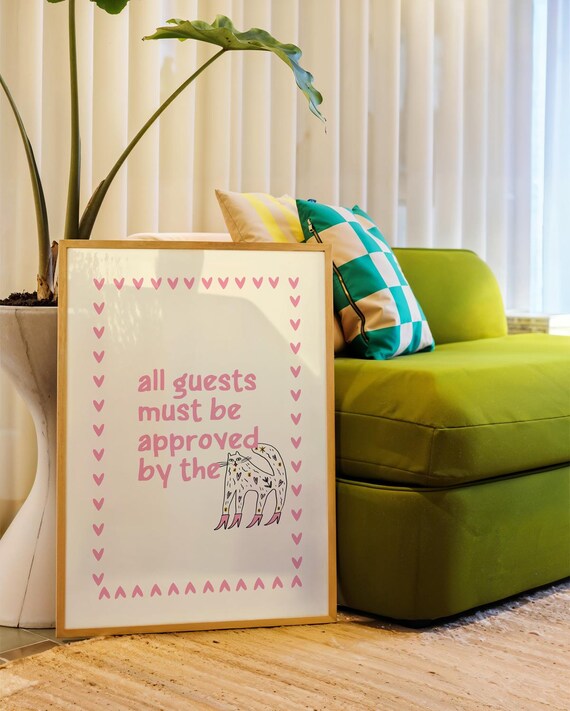 All Guests Must Be Approved by the Cat Funny Pink Hearts Poster