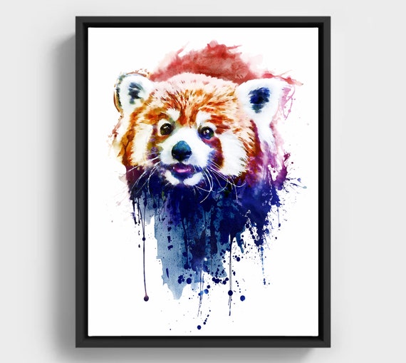 Watercolor Red Panda Art Print Blue Animal Decor Instant