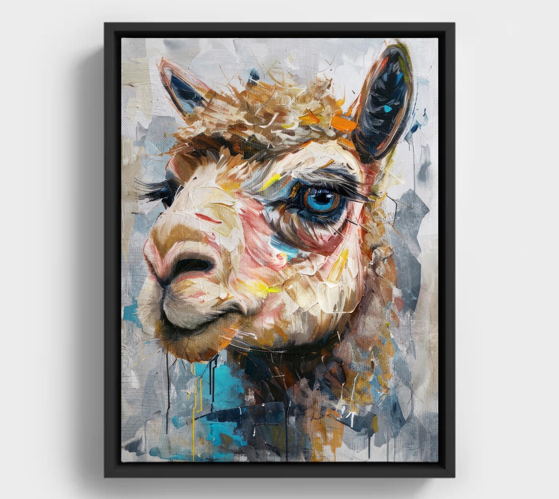Colorful Alpaca Impasto Painting Blue Eye Expressive Farm Animal Poster