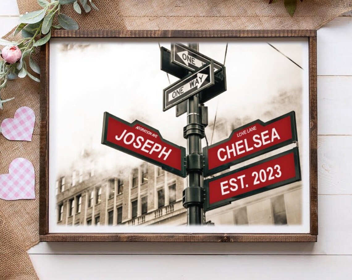 Adoration Ave Love Lane Personalized Street Sign Art Print