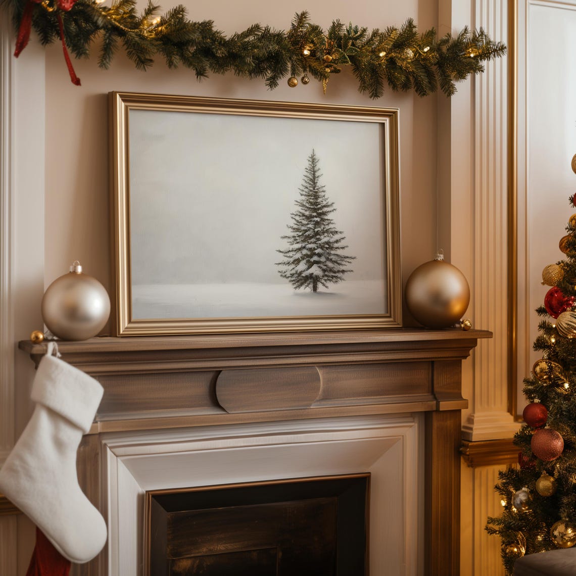 Christmas Tree Oil Painting Winter Landscape Wall Art Farmhouse Oil Painting Christmas Tree Artwork Holiday Decor Trendy Xmas Wall Art - Image 5