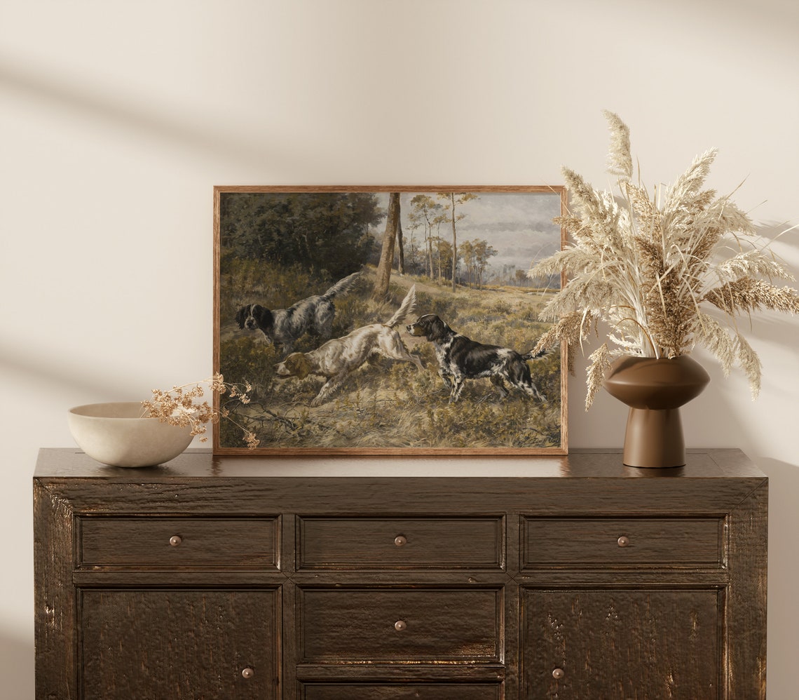 Country Dogs Painting Countryside Vintage Print Vintage Landscape Country Field Landscape Print Painting - Image 2